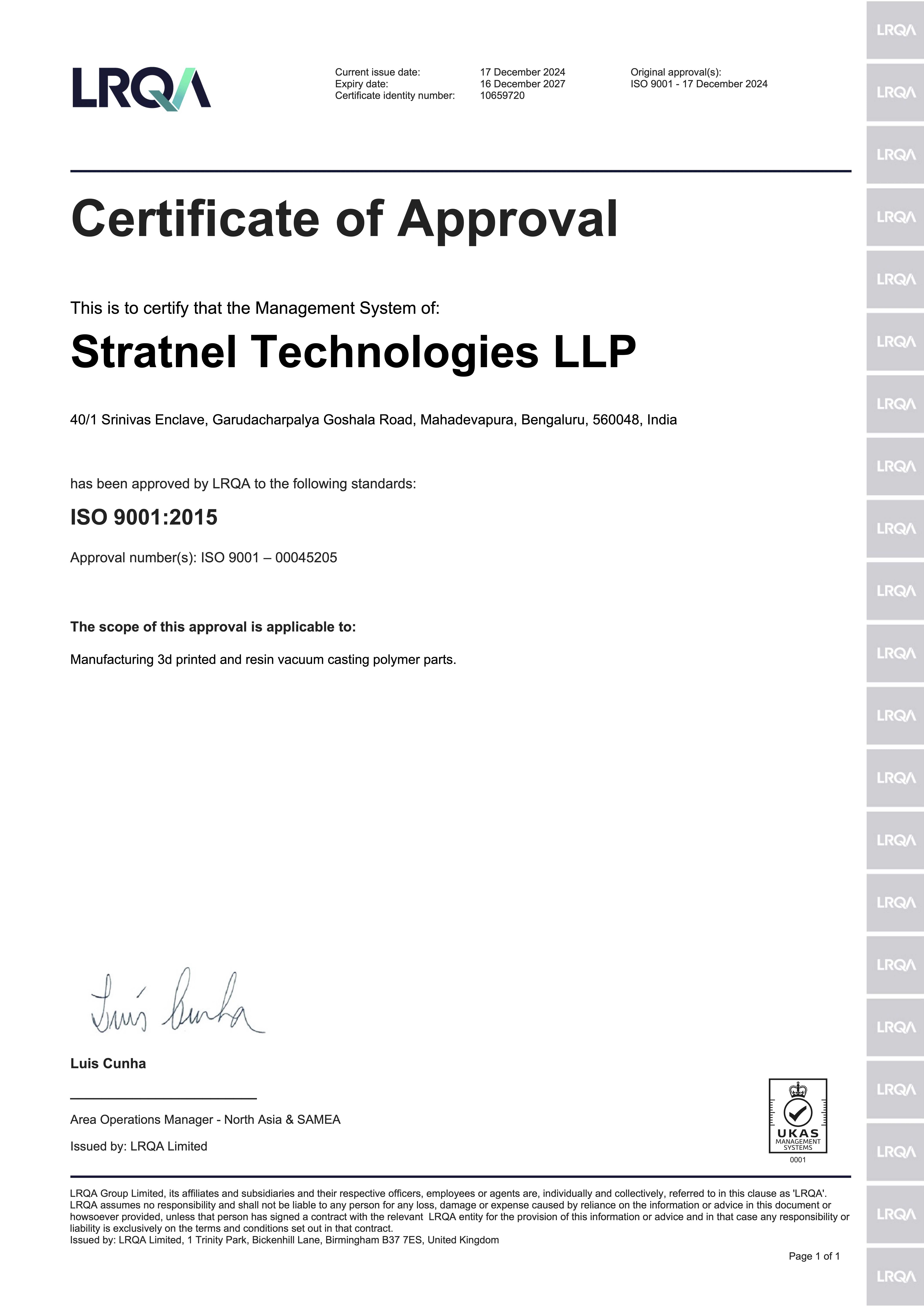Stratnel ISO 9001:2015 Certification
